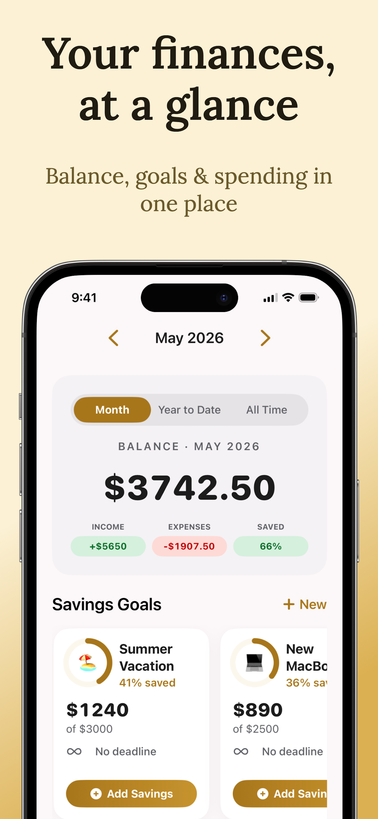 Your finances, at a glance
